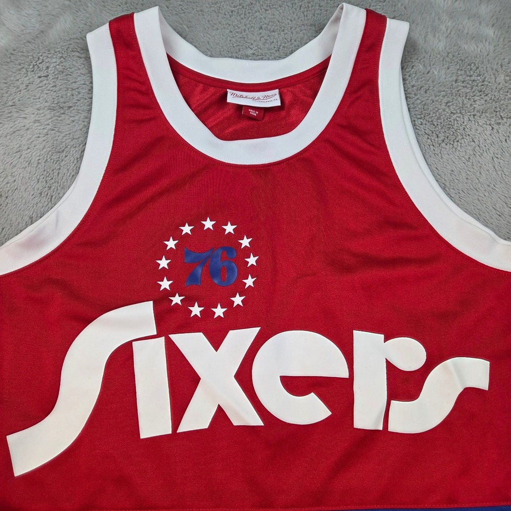 Mitchell & Ness 76ers Jersey Mens M Sixers Hardwood Classics Red Blue White Tee